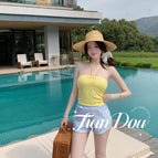 Yellow bikini + blue shorts / M