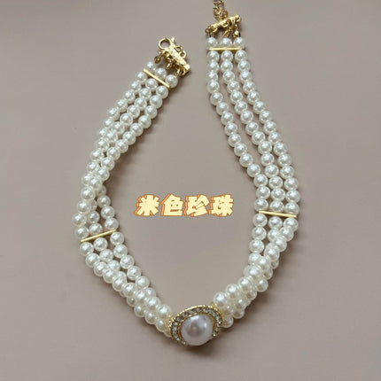 European and American Cross-border Black Multi-layer Pearl Necklace Retro Niche Court Elegant Chain Women Choker Clavicle Chain Women