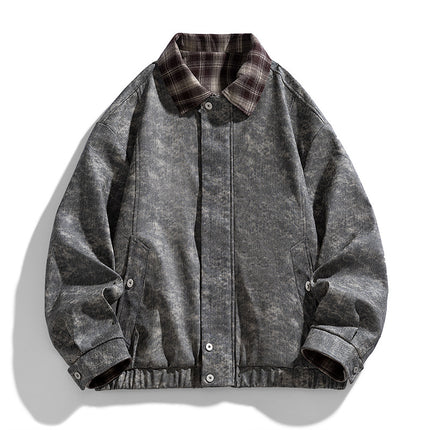 Men's Jacket Spring and Autumn Large Size Loose American Style Trendy Jacket Lapel Motorcycle Casual Retro Versatile Leather Jacket Top