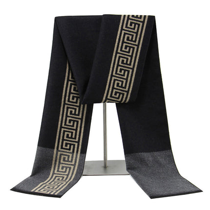 2024 New Men's Scarf Wool Blended Great Wall Retro Scarf Men's Winter Warm Scarf Middle-Aged and Elderly