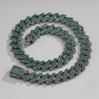 Gun Black Green Diamond Strip Cuban Chain / 18inch（45cm）