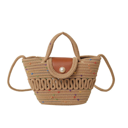Ins Style Handmade Woven Handbag Straw Woven Bag Seaside Crossbody Bag Vegetable Basket Bag Travel Beach Tote Bag