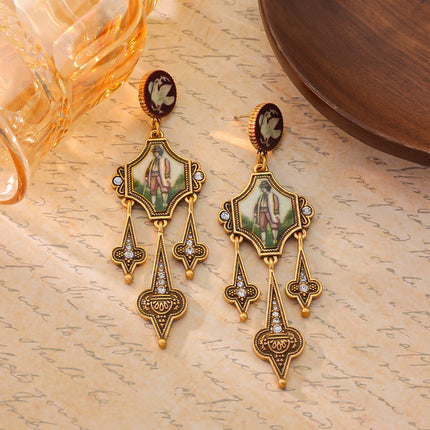 Vintage 925 Silver Needle European and American Fashion Retro Character Portrait Long Tassel Earrings