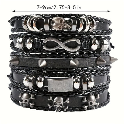 Cross-border European and American Men's Woven Leather Bracelet suit Multi-layer Skull Head Unlimited Symbol Bracelet Leather Bracelet