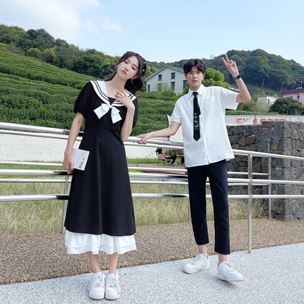 College Style Couple Dress New Graduation Season High School Students Your Dress My Dress Design Sense Chorus Navy Collar Class Dress