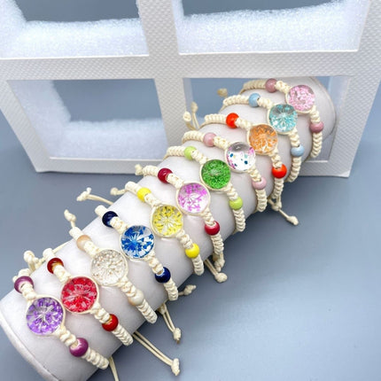 Gypsophila Dried Flower Bracelet for Girls, Students, Best Friends, Couples Gift, Glass Ball Eternal Real Flower Ceramic Couple Bracelet