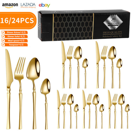 Cross-border Amazon stainless steel tableware suit 16/24 piece set small waisted western steak knife, fork and spoon suit