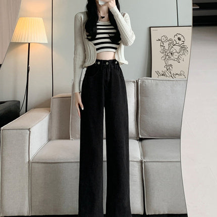 Women's Jeans Spring 2025 New Straight Loose High-Waisted Slim Petite Drapey Wide-Leg Floor-Length Pants Trendy