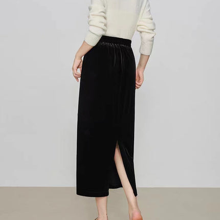 Velvet Skirt Women's Thickened Autumn and Winter 2024 New Style Hip-Hugging Skirt Mid-Length High-Waisted Straight Skirt Mid-Length Skirt
