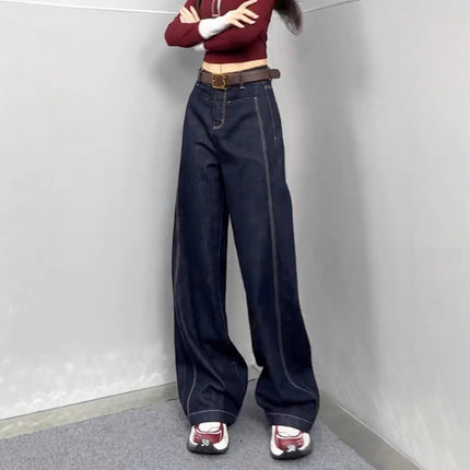 American Retro Straight-Leg Floor-Length Denim Blue Summer New Loose High-Waisted Slimming Drape Wide-Leg Jeans for Women