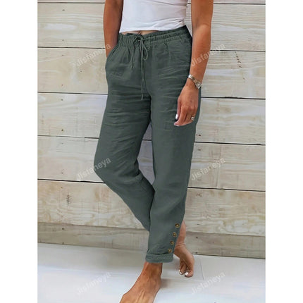 Cross-Border Export New Dropshipping Aliexpress Bottoms Button Detail Drawstring Waist Pants