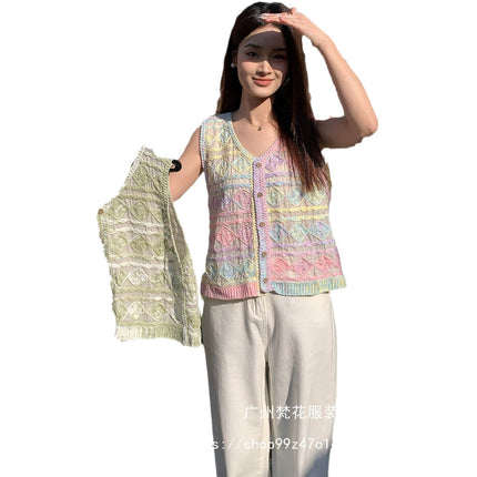 Real shot 2025 spring new women's chic colorful holiday horse clip sling all-match outer vest