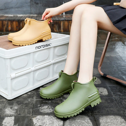 Cross-border Japanese Rain Shoes Women's Adult Non-slip Short Rain Boots Kitchen Work Waterproof Platform fleece-lined Water Shoes Women