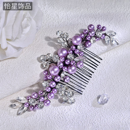 Yixing European and American Fashion Cross-border Jewelry Beaded Purple Hair Accessories Diamond Super Flash Flower Hair Accessories Hair Comb Women A271
