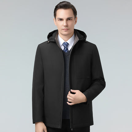 2024 New Winter Style Middle-Aged and Elderly Men's Cotton Outwear Fleece-Lined Thickeneded Casual Hooded Removable Mink Velvet Liner Thick Outwear