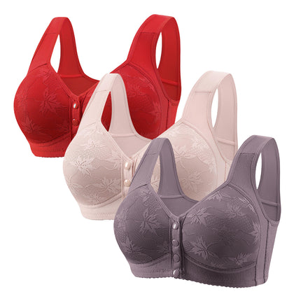 Large Cup 288【3-Piece Set】Cross-Border Front-Clasp Bra, Large Size, Vest-Style, Push-Up, Wireless, Thin Style