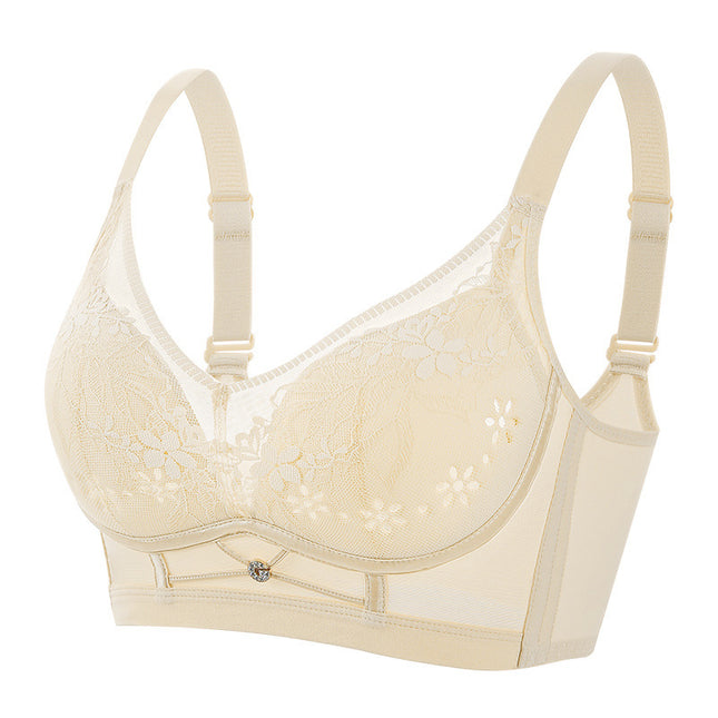 Spring and summer new thin hole cup bra gathered without steel ring lace underwear women's anti-sagging manufacturers on behalf