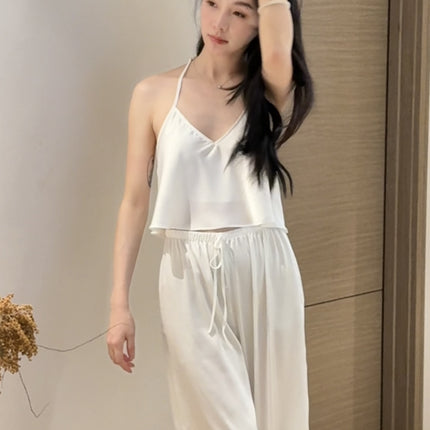 "Chantilly Afternoon" French-Style Light Luxury High-End Lace Backless Camisole and Long Pants Pajama Set