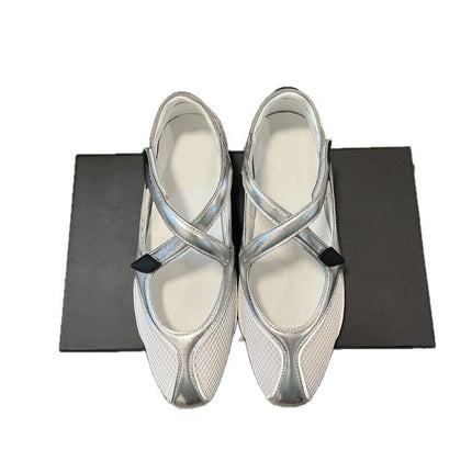Ballet-Style Simple Mary Jane Training Shoes for Women with Velcro Cross Straps and Color-Blocking Round-Toe Flats