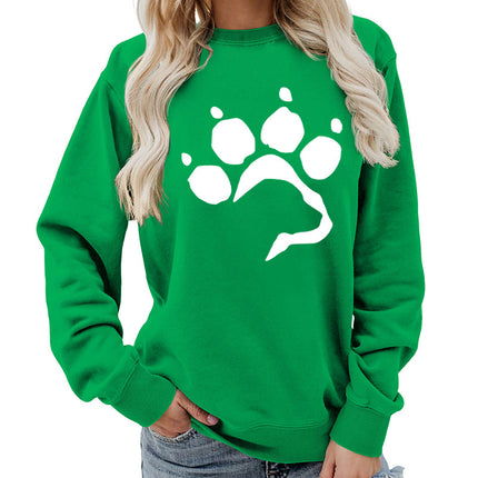Dog Claw Dog Foot Printed Round Neck Women's Jacket Sweatshirt Foreign Trade Supply Autumn and Winter Coat Casual Loose European Code Cross-border