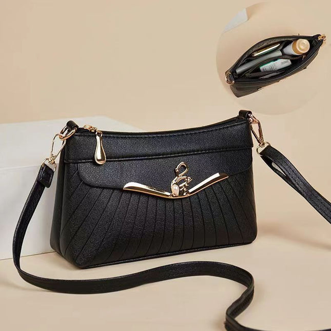 Genuine Leather Texture 2024 Autumn and Winter New Crossbody Small Bag Fashionable Simple Ladies Shoulder Bag Middle-aged Mother Mobile Phone