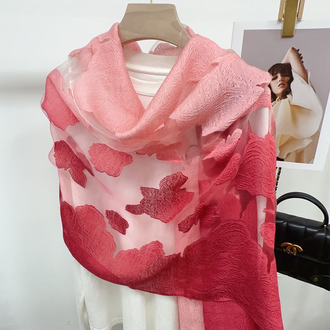 Three-dimensional Flower Cutting Scarf Women's Spring and Autumn Korean-style Organza Rose Long Scarf Gauze Dual-use Shawl