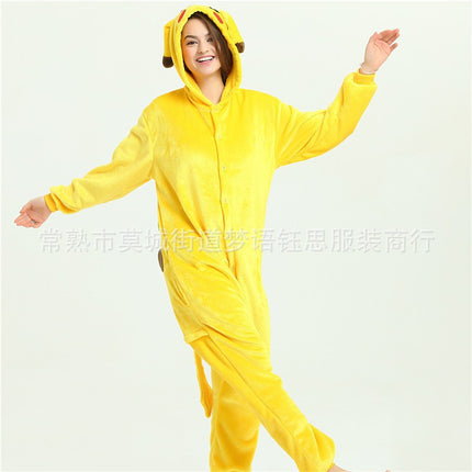 Flannel Toilet Edition Animal Cartoon Siamese Pajamas Geng Ghost Couple Pajamas Autumn and Winter Warm Zipper Home Clothes