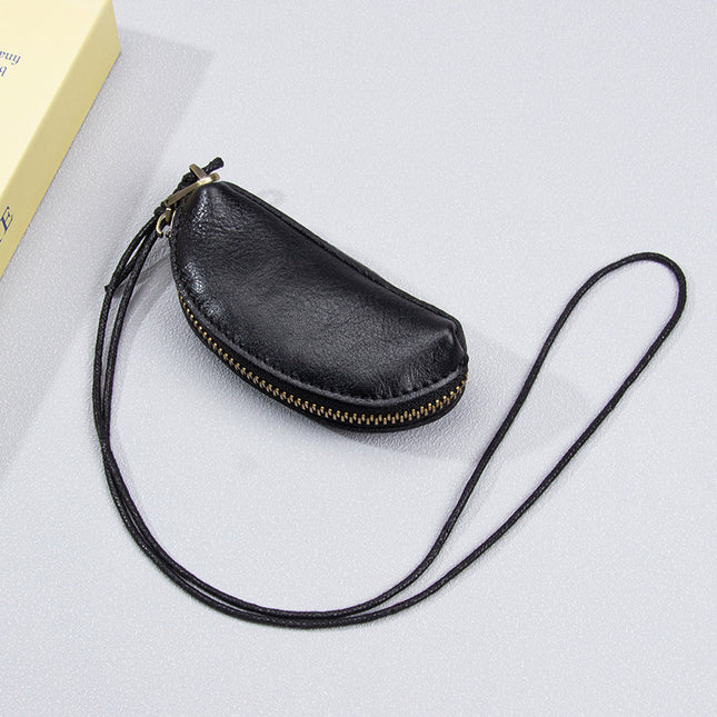 Top Layer Cowhide Vegetable Tanned Leather Mouth Red Envelope Rope Hanging Storage Coin Key Neck Bag Mini Genuine Leather Coin Purse for Women