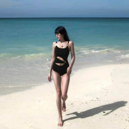 2025 New Swimsuit Women's Bikini Covers Belly, Looks Slim and Sexy, Cut Out Backless One-Piece Small Breast Push-Up Hot Spring Vacation