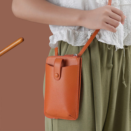Foreign trade genuine leather crossbody mobile phone bag high-grade first layer cowhide trendy girl mini shoulder mobile phone small bag vertical