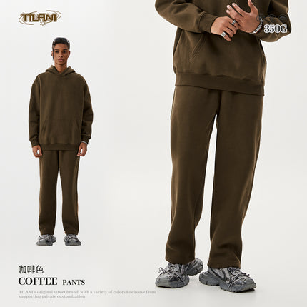 Tilani Men's Clothing 2026 Spring and Autumn Solid Color Basic Sports Suit American Style Trendy Brand Fleece-Lined Thickened Sweatshirt and Sweatpants