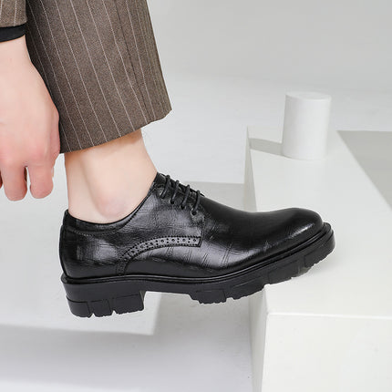 2025 Autumn New Leather Shoes Men's Business Formal Round Toe British Casual Trendy Youth Black Groom Wedding Shoes
