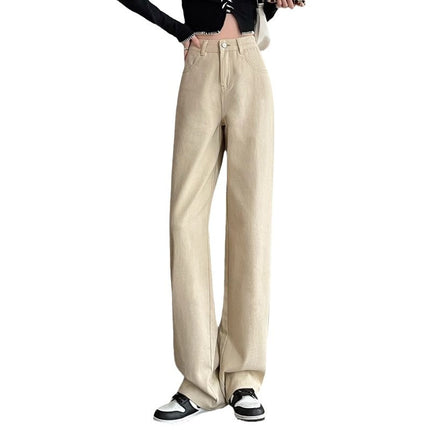 khaki Jeans Women's Narrow Wide-leg Pants Trendy All-match New High Waist Slimming Casual Straight Pants