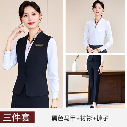 Business Wear Tooling Vest Women's Spring and Autumn New Temperament Hotel Manager Front Desk Reception Overalls with Vest