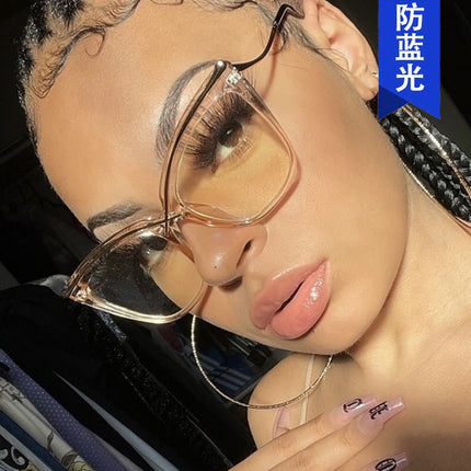 X Cat Eye Metal Glasses Frame 2022 New Anti-Blue Light Large Frame Flat Mirror European and American Ins Trendy Retro Glasses Frame