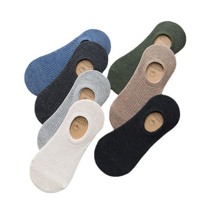 5 pairs of socks men's spring and summer solid color invisible boat Socks silicone non-slip cotton drawable all-match men's socks