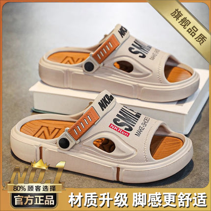 Men's Trendy Brand Slippers for Summer, Wear-Resistant, Soft-Soled, Suitable for Outdoor Use, Driving, Sports, Large Size Beach Sandals