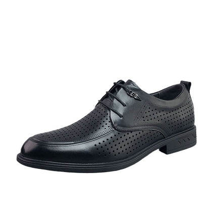 Leather Shoes Men's Dress Business Casual Leather Soft Sole Summer Hollow Breathable Thick Black Wedding Groom Shoes Men's Shoes
