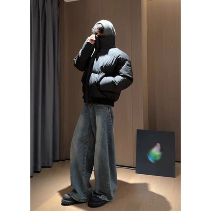 Boys' Cool and Handsome Outfits, High-End, Handsome Wide-Leg Jeans, Cotton Clothes, Two-Piece Set, Winter Matching Set