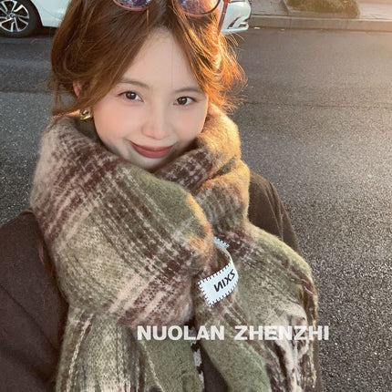 New Maillard Cashmere Plaid Scarf Women's Autumn and Winter Thickened Warm Shawl Dual-purpose Solid Color Student Scarf