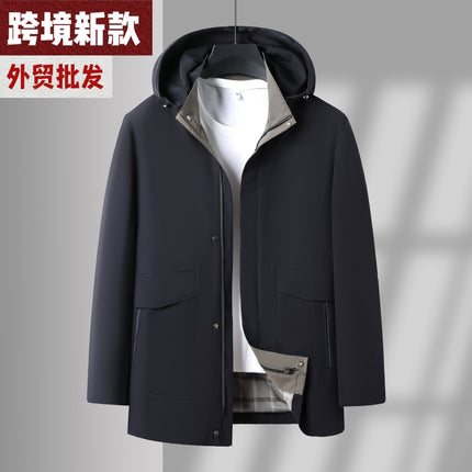 Spring and Autumn New Men's Jacket for Middle-aged and Elderly with Removable Hat Windbreaker Business Casual Loose Jacket for Dad