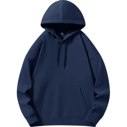450g heavyweight cotton polar fleece dark blue navy blue hooded sweater men's and women's Indigo warm lovers hoodie autumn and winter