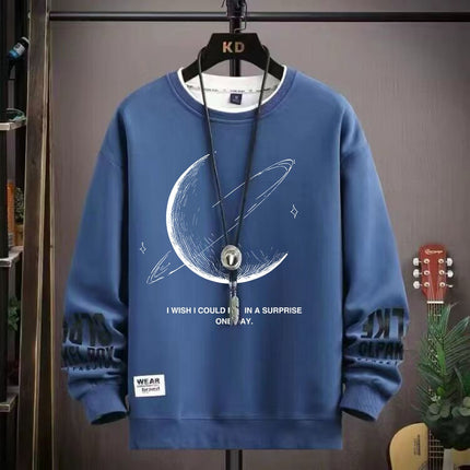 Sweatshirt Men's Spring 2024 New Loose Style for Teenagers and Students, Handsome and Trendyy Round Neck Casual Tops, Long-Sleeved T-Shirts
