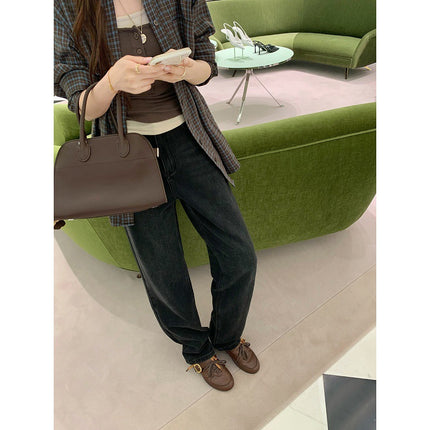 Vintage Double Strap Leather Buckle Sheepskin Round-Toe Versatile Casual German Training Shoes for Women Small Leather Shoes
