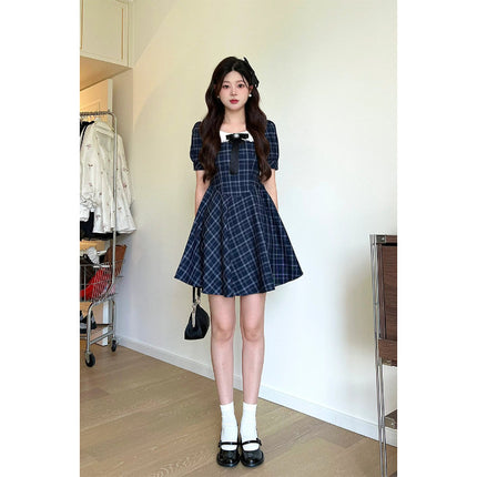 Petite Doll Collar Plaid Dress for Girls, Sweet Style Mini Dress, First Love Style, Cute Princess Doll Dress