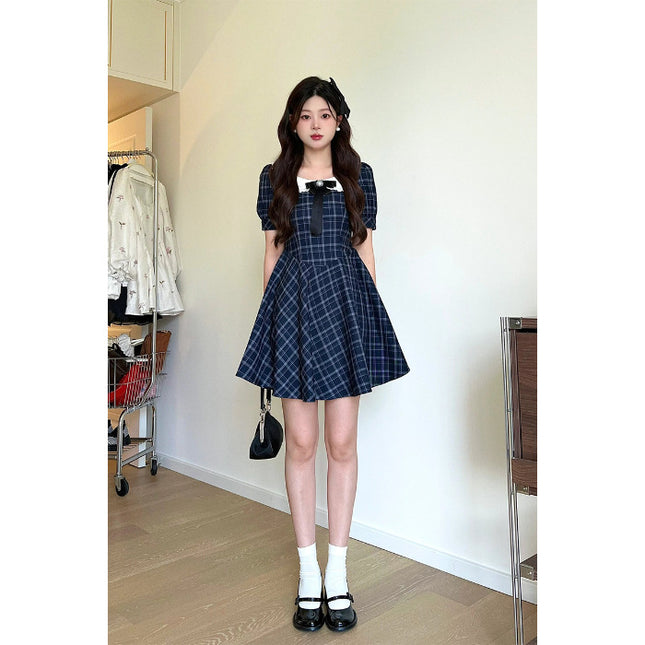 Petite Doll Collar Plaid Dress for Girls, Sweet Style Mini Dress, First Love Style, Cute Princess Doll Dress