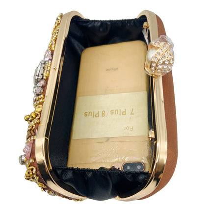 Beaded Bag Classic Handmade Bead Embroidered Evening Bag Retro Coffee Gold Evening Bag Women's Nightclub Clutch Cosmetic Bag