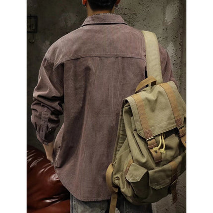 Japanese Style Workwear Long Sleeve Shirt for Men and Women Spring and Autumn Retro Solid Color Jacket Trendy Multi-Pocket Casual Shirt
