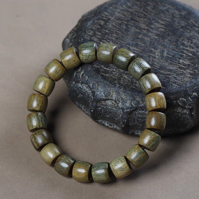 Natural Green Sandalwood Old-Style Bracelet, Simple Buddhist Prayer Beads, Chinese-Style Antique Jewelry Wholesale Products
