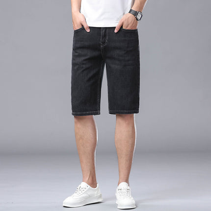 Camonqi Denim Plus-Size Men's Summer Thin Breathable Knee-Length Shorts with Washed Finish